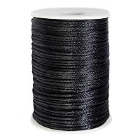 FQTANJU Satin Rattail Nylon Cord, 300 Feet 2mm Beading Satin String for Chinese Knotting, Arts and Crafts, Macrame Bracelets, Necklaces, Jewelry Making (Black)