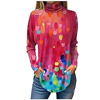 Fall Tops for Women Trendy Womens Tops Women's Fashion Loose Funny Print Long Sleeve Turtleneck T Shirts Tops