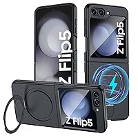 Vizvera for Samsung Galaxy Z Flip 5 Case with Magnetic Power & Kickstand, Flip z 5 Case Anti-Scratch Shockproof Phone Case for Galaxy Z Flip 5 (2023)-Magnet Black