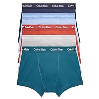 Calvin Klein Men's Cotton Classics 5-Pack Trunk, Atlantic Deep/Cinnabar/Grey Heather/Bel Air Blue/Blueberry, Small