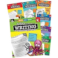 180 Days of Writing for K-6, Set of 7 Assorted Writing Workbooks, One Per Grade Level for Kindergarten through Sixth Grade (180 Days of Practice)