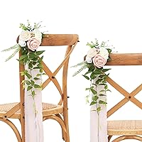 DORIS HOME Wedding Aisle Decorations Pink Pew Flowers Set of 10 for Wedding Ceremony Party Chair Decor with Artificial Flowers Eucalyptus and Ribbons