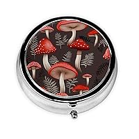 Round Pill Box Red Mushrooms Cute Small Pill Case 3 Compartment Pillbox for Purse Pocket Portable Pill Container Holder to Hold Vitamins Medication Fish Oil and Supplements
