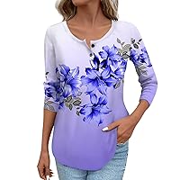 Button Down Shirts for Women Casual Gradient Floral Print Tops T-Shirt Trendy Loose Fit Henley Tees Blouses