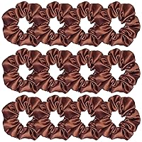 12 Pcs Satin Silk Hair Scrunchies Soft Hair Ties Fashion Hair Bands Hair Bow Ropes Hair Elastic Bracelet Ponytail Holders Hair Accessories for Women and Girls (4.5 Inch, Coffee color)