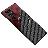 Case for Samsung Galaxy S21 Ultra Case Compatible with MagSafe Charger Carbon Fiber Ultra Slim Thin Aramid Fiber Anti-Scratch Rugged Shockproof Case, Black&Red