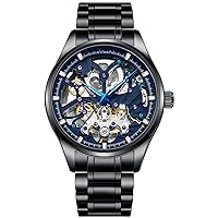 Men's Automatic Watches Skeleton Male Wristwatch with Steel Band