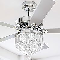 Chandelier Ceiling Fan with Remote, 52 Inch Crystal Fan Light, Indoor Fan Ceiling with 3 Speed, Silent Reversible Motor, Dual-sided Blades, Timer, Balance Kit - Chrome