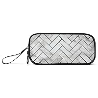 ALAZA White and Grey Geometric Marble Pattern Pencil Case Nylon Pencil Bag Portable Stationery Bag Pen Pouch with Zipper for Women Men College Office Work