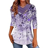 Long Sleeve Workout Tops for Women Cowl Neck Casual Blouses Button Up Collar Vintage Tees Printing Trendy Tunic Tops