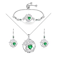 FANCIME Tree of life May Birthstone Jewelry Set Sterling Silver Emerald Pendant Earrings Bracelet Birthday Mothers Day Gifts for women Wife Mom Her