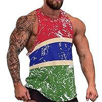 Gambia Retro Flag Men's Workout Tank Top Casual Sleeveless T-Shirt Tees Soft Gym Vest for Indoor Outdoor