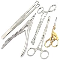 5 Pieces Set Body Piercing Forceps Scissors Kit SPONGE CLAMP DDP Instruments BP-006