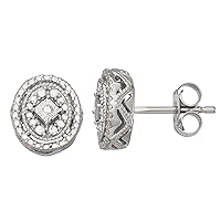 Mother's Day Gift For Her 1/6 Carat Total Weight (CTTW) Natural Diamonds Oval Stud Earrings with Miracle plate Setting in Rhodium Plated Sterling Silver - Solitaire Look, Gift for Women/ Girls