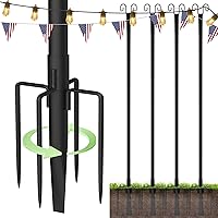 addlon 4 Pack 10FT String Light Poles for Outside, Waterproof Harder Metal Outdoor Poles for Hanging String Lights for Patio, Garden, Bistro, Wedding, Parties - Black