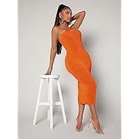 2023 Women's Dresses Solid Tube Bodysuit Dress Women's Dresses (Color : Orange, Size : Large)