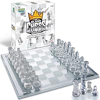 Gamie Glass Chess Set, 2 players - Elegant Design - Durable Build - Fully Functional - 32 Frosted and Clear Pieces - Felted Bottoms - Easy to Carry - Reassuringly Stable (14 Inch)