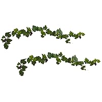 Nearly Natural Grape Leaf Deluxe Garland with Grapes (Set of 2), 6',Green