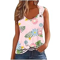 Women Tank Tops Sexy V Neck O Ring Shoulder T-Shirt Tropical Floral Print Blouse Summer Casual Sleeveless Cami Top