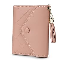 YALUXE Small Wallet for Women Bifold Checkered Tassel Slim Coin Purse Zipper ID Card Holder Mini Snap Closure
