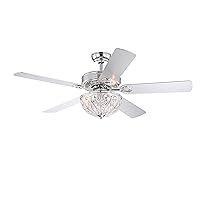 Warehouse of Tiffany Norin Chrome 52-Inch 5-Blade Lighted Ceiling Fan with Crystal Bowl Shade (Includes Remote),Silver