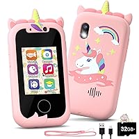 Kids Phone, Toddler Toy Phone for Girls Boys Aged 3 4 5 6 7 8 9 10 11 12 Year Old, Kids Fake Phone with Camera, Music Player, Painting, Best Birthday Gifts Toys for Kids with 32GB Card - Pink