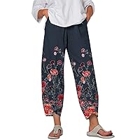 Women's Casual Butterfly Print Wide Leg Pants Summer Sports Trousers Loose Fit Sweatpants with Pockets Elastic Waist