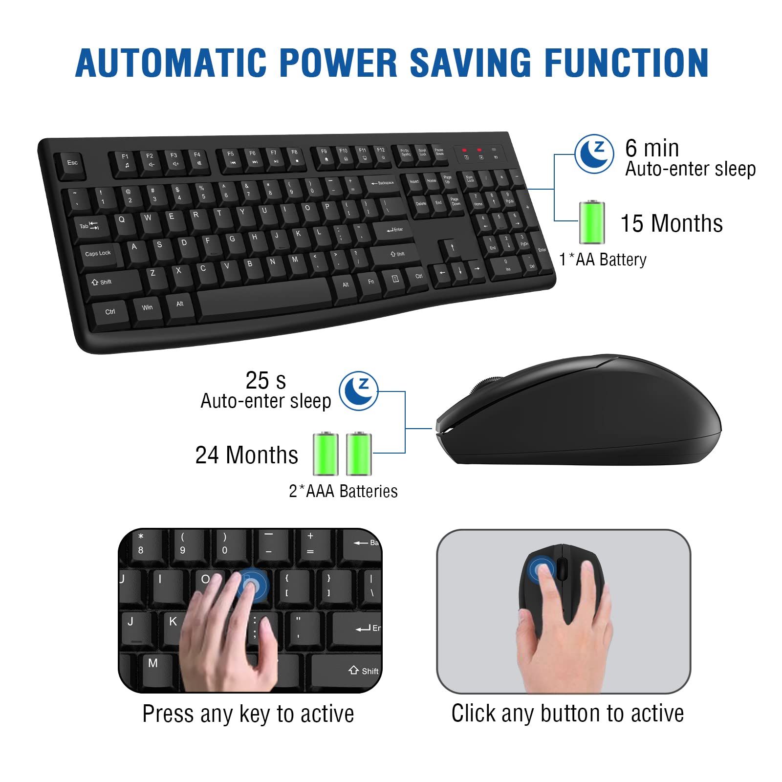 Wireless Keyboard and Mouse Combo, EDJO Full-Sized 2.4GHz USB Computer Wireless Keyboard and Wireless Optical Mouse for Windows, Mac, Laptop/Desktop/PC