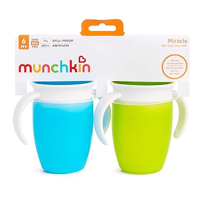 Munchkin® Miracle® 360 Trainer Sippy Cup, 7 Ounce, 2 Pack, Green/Blue