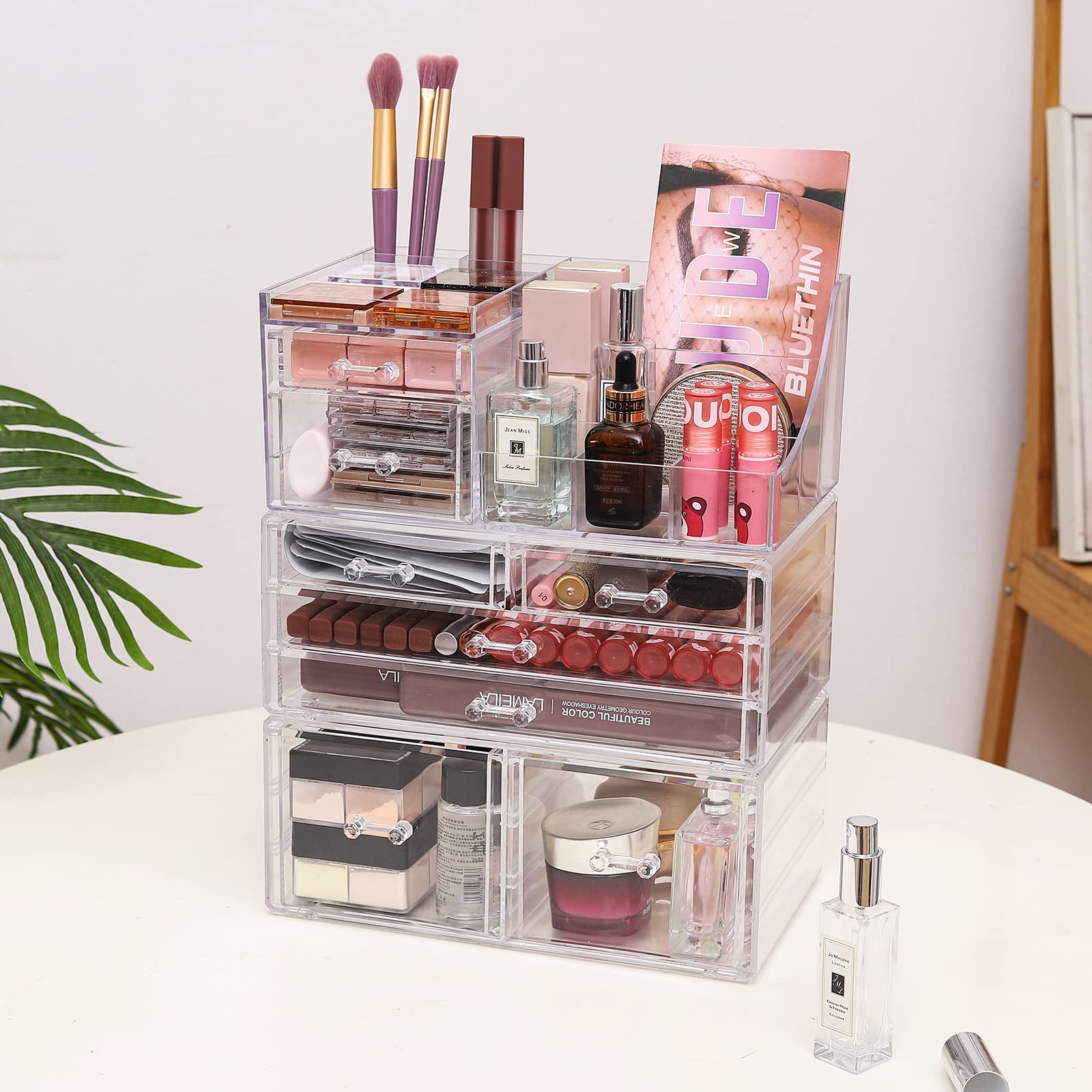 Makeup Organizer Bathroom Organizers and Storage With 8 Drawers for Vanity Skincare Countertop Desk,Clear Cosmetic Display Case for Lipstick,Brushes,Lotions,Eyeshadow,Nail Polish and Jewelry