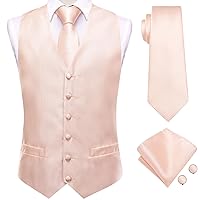 Hi-Tie Mens Suit Vest Tie set Classic Waistcoat and necktie Handkerchief Cufflinks Suit Wedding Party