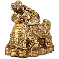 Qiangcui Decorative Accessories Ornaments Feng Shui Brass Dragon Turtle Statue Wealth Prosperity Sculpture Best Housewarming Congratulatory Gift Home Decor Feng Shui Decoration