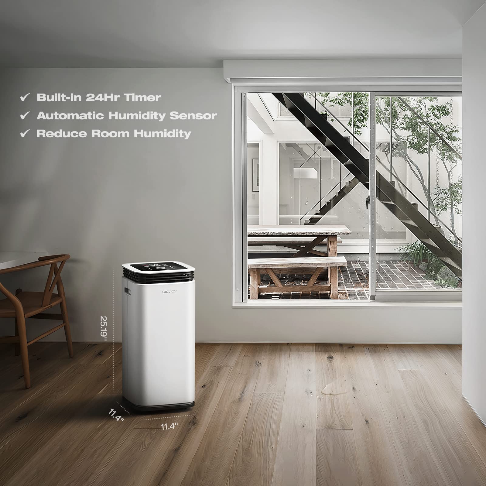 Waykar 5000 Sq. Ft Home Dehumidifier with Drain Hose for Basements, Large & Medium Sized Rooms, and Bathrooms with Intelligent Touch Control and 4 Air Outlets, 24 Hr Timer, and 1.19 Gallon Water Tank