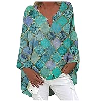 Womens Fish Scales Tunic Tops Long Sleeve V Neck Floral Pleated Flowy Blouses Shirt for Leggings Plus SizeA54