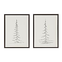 Sylvie Minimalist Evergreen Trees Sketch 1 and Minimalist Evergreen Trees Sketch 2 Framed Linen Textured Canvas Wall Art by The Creative Bunch Studio, 2 Piece 18x24 Walnut Brown, Decorative Nature Art for Wall