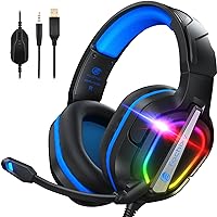 Fachixy「2024 New」FC200 Gaming Headset for PS4/PS5/PC/Xbox One, Noise Canceling Headset with Stereo Microphone Sound, Computer Headset with 3.5mm Jack & RGB Light