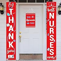 3 Pcs Thank You Nurses Porch Banner Red Nurses Front Door Hanging Banner Nurse Day Porch Sign for School RN Party Wall Yard Mantle Fireplace Decoration Photo Booth Backdrop