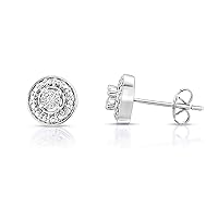 Natalia Drake Miracle Plate Round Halo Small Diamond Stud Earrings for Women in 925 Sterling Silver Cartilage Earring for Second Hole Piercing