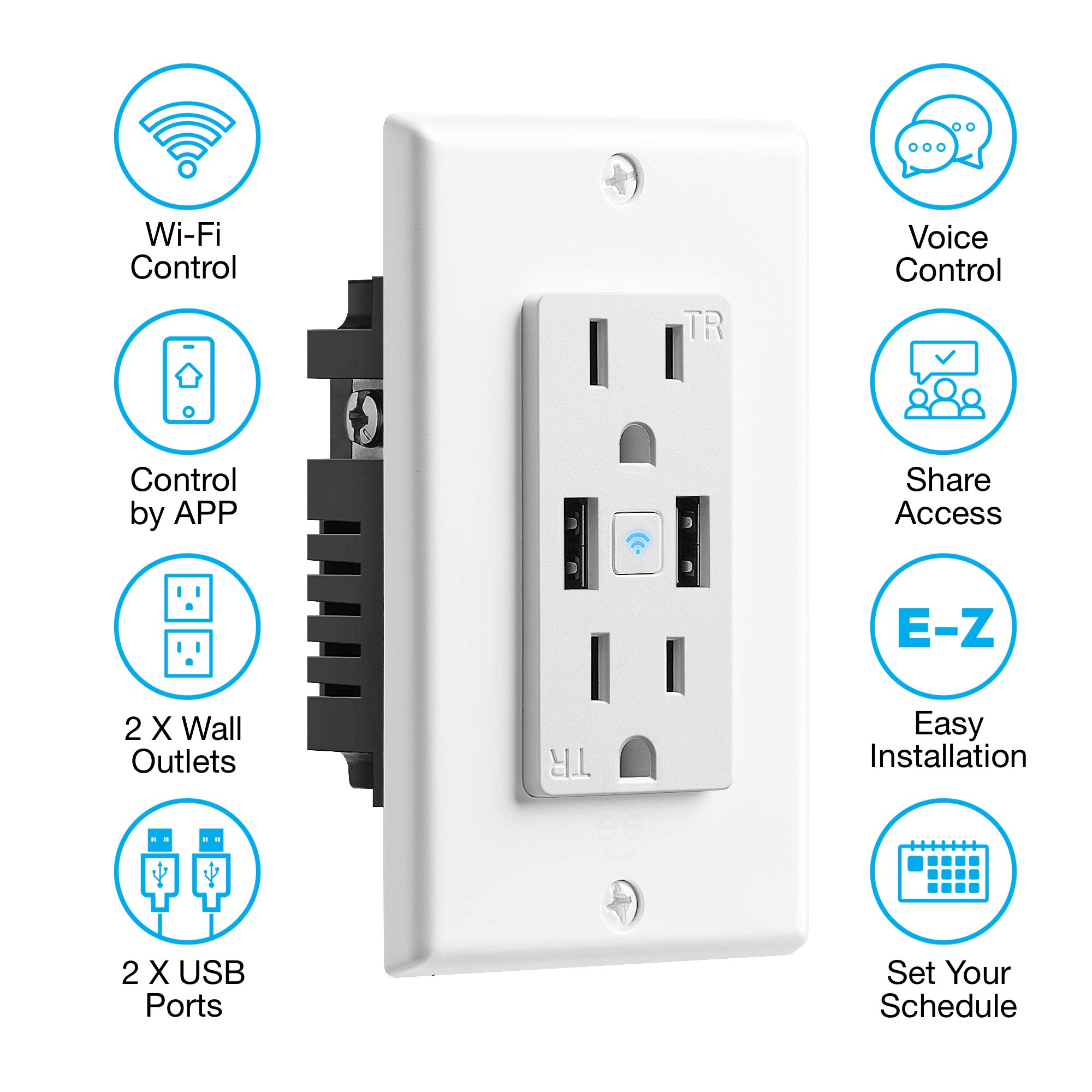 Geeni High Speed USB Charger Smart Outlet, White, 2 Outlets, 2 USB Ports – No Hub Required – Smart Outlet Works with Amazon Alexa, Google Home &, Requires 2.4 GHz Wi-Fi