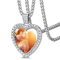 FaithHeart Custom Photo Necklace Personalized Picture Pendant for Women Men Round/Heart/Square/Wings/Evil Eye/Hamsa Hand/Key Pendant Necklaces Shiny Hip Hop Jewelry Delicate Packaging