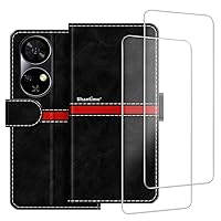 Phone Case Compatible with Ulefone Note 17 Pro + [2 Pack] Screen Protector Glass Film, Premium Leather Magnetic Protective Case Cover for Ulefone Note 17 Pro (6.78 inches) Black
