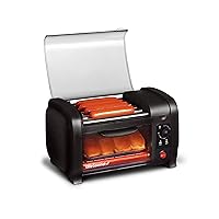 Elite Gourmet EHD-051B Hot Dog Toaster Oven, 30-Min Timer, Stainless Steel Heat Rollers Bake & Crumb Tray, World Series Baseball, 4 Bun Capacity, Black