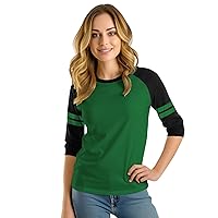Decrum Green and Black Soft Cotton Jersey 3/4 Sleeve Raglan Striped Shirts for Women | [40041038] Gren&Blk Striped Rgln, XXS