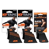 Kinesiology Athletic Tape Runner's Kit - 2 KT Tape Pro Jet Black and 1 Blister Prevention Pack