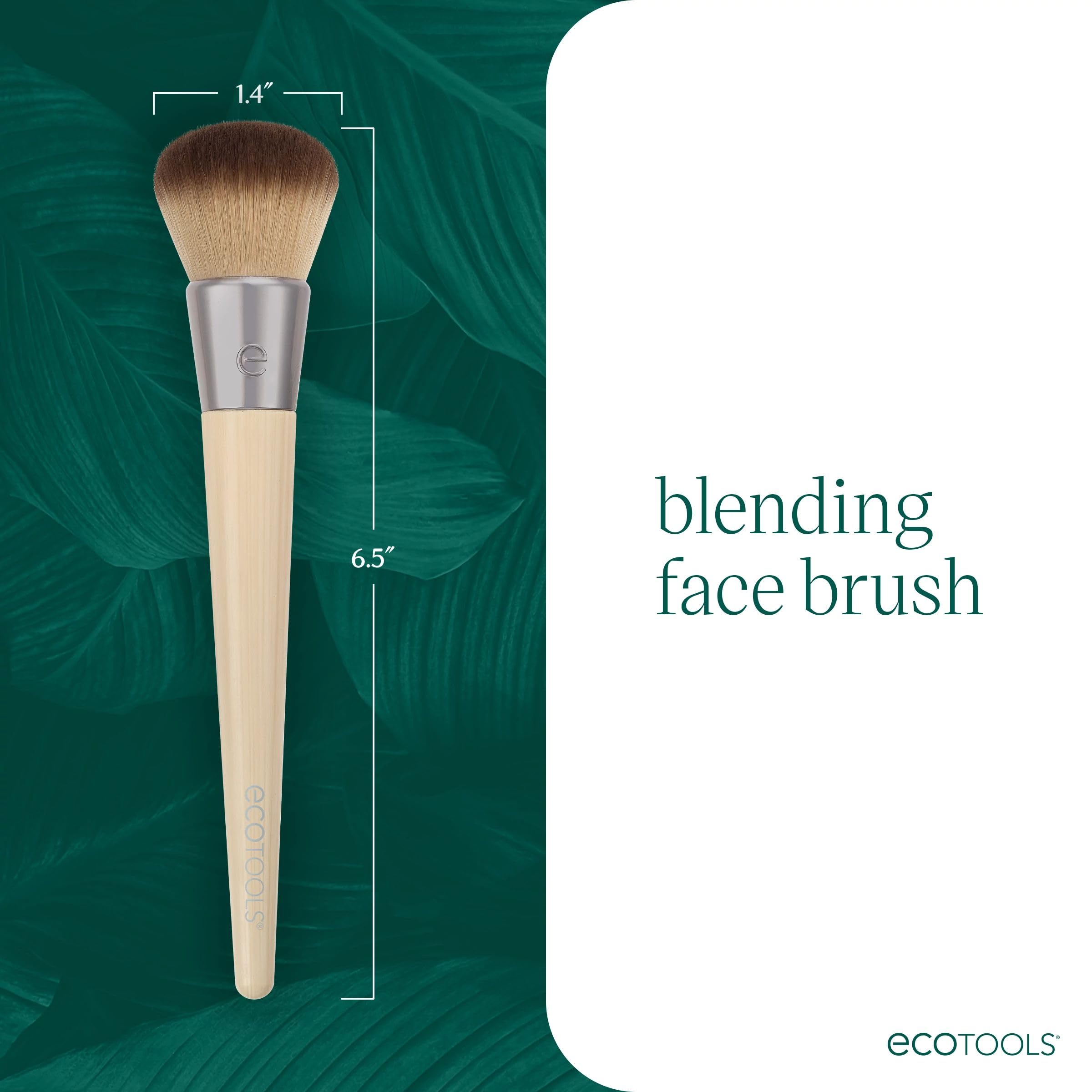 EcoTools Blending Face Makeup Brush, For Liquid & Cream Foundation, Bronzer, & Blush, Multipurpose Makeup Brush, Dense, Synthetic Bristles, Eco Friendly, Cruelty-Free & Vegan, 1 Count