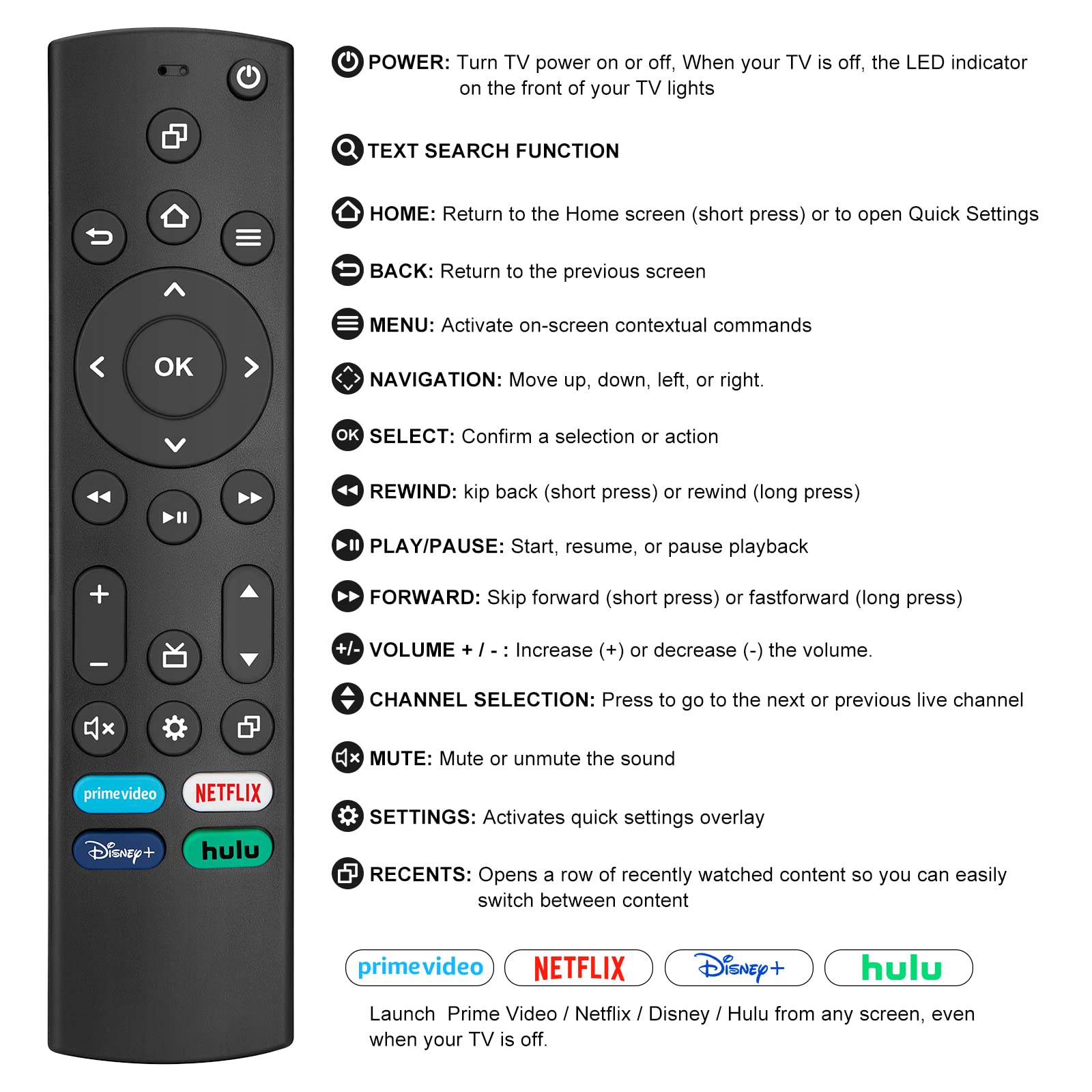 Replacement Remote for Insignia/Toshiba Smart TVs Compatible with All Insignia Fire Smart TVs and Toshiba Fire Smart TVs