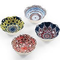Small Ceramic bowls Set of 4 Serving, Dipping Bowls, Soy Sauce Dish, Bohemian Style Pinch Bowls, Condiment Suitable for Appetizer, 3.3 Inches in Diameter and 2.6 OZ in Capacity