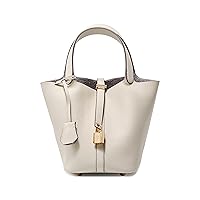 Genuine Leather Bucket Bag for Women Stylish Lock Design Small Satchel Purses Handbags Daily Casual Soft Shoulder Bags