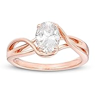 1.00Ct Brilliant Oval Cut D/VVS1 Single Diamond 14K Rose Gold Plated Silver Solitaire Bypass Infinity Engagement Ring Cubic Zirconia