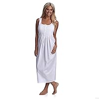Saro Lifestyle Pure Cotton Full-Length Sleeveless Embroidered Nightgown L White